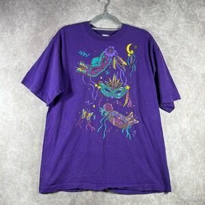 Vintage Hand Painted Shirt XL Purple‎ Mask Graphic Tee Jays Single Stitch USA